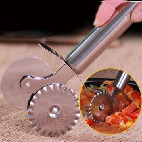 Couteau À Pizza À Double Tête En Acier Inoxydable, Rouleau À Sertir La Pâte, Roue De Plaque Ronde, Outil De Coupe Du Pain Et Du Gâteau 1 Pièce