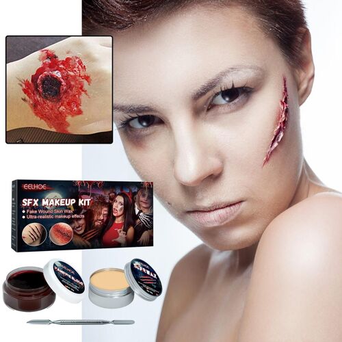 Kit De Maquillage, Cicatrices De Cire, Effets Spéciaux D'halloween Avec Une Blessure, Spatule En Cire, Stiple, Éponge, Fausse Peau, Scène En Bois, Fête 2022, Fa J0u5 