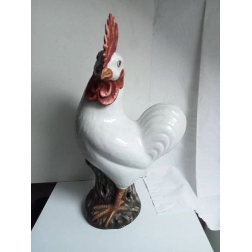 Coq En Céramique Émaillé Blanc Hauteur 40 Cm Largeur 23 Cm 2 Kg, Exellent État