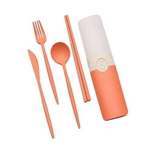 Couverts De Table En Paille De Blé, Cuillère Réutilisable Portable Fourchette Baguettes De Pique-Nique De Voyage Ensemble De Couverts Avec Boîte De Transport Pour Le Bureau Des Étudiants