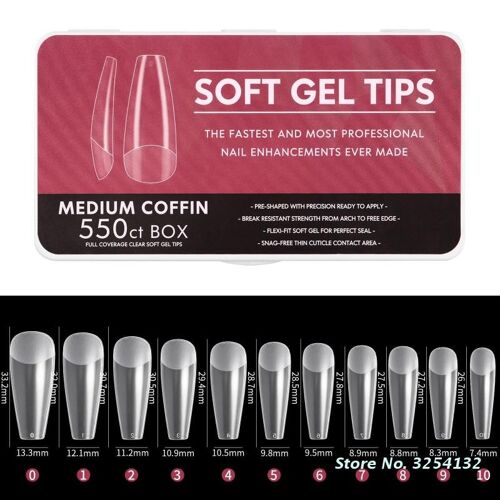 Faux-Ongles À Couverture Complète En Gel Souple, 550 Pièces, Extensions À Tremper, Pointes Transparentes, À Presser 