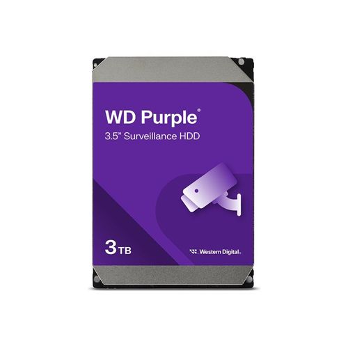 WD Purple WD33PURZ - Disque dur - 3 To - surveillance - interne - 3.5" - SATA 6Gb/s - 5400 tours/min - mémoire tampon : 256 Mo