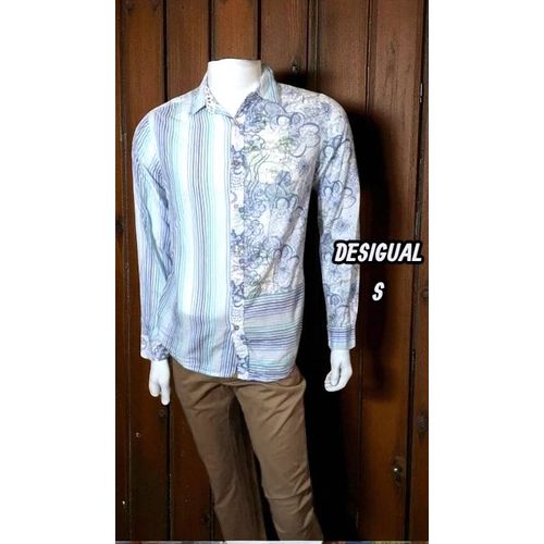 Desigual Taille S Regular Chemise Manches Longues Homme Bleue Turquoise