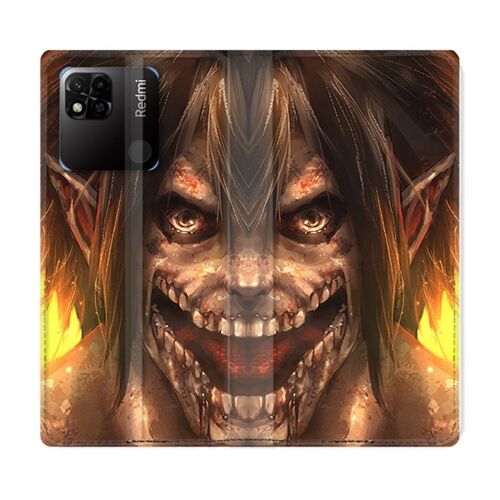 Housse Cuir Portefeuille Pour Xiaomi Redmi 10a Manga Attaque Titans Eren Titan