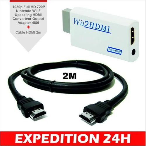 Adaptateur HDMI - Wii - Convertisseur Full HD 1080P - Sortie Audio Jack 3,5 mm - Noir