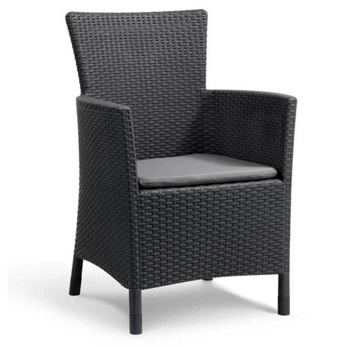 Fauteuil De Jardin - Allibert By Keter - Iowa - En Résine Imitation Rotin Tressé - Coloris : Gris Graphite - Avec Coussin