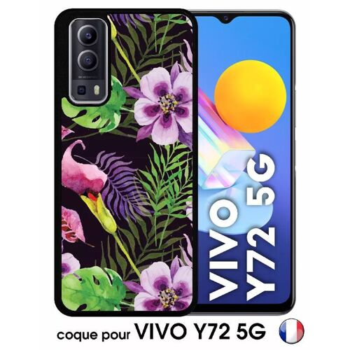 Coque Vivo Y72 5g - Fleurs Floral - Silicone - Noir