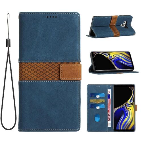 Portefeuille Étui Pour Samsung Galaxy Note9 Sangle De Poignet Résistant Aux Rayures Béquille Fente Pour Carte Fermeture Magnétique - Bleu