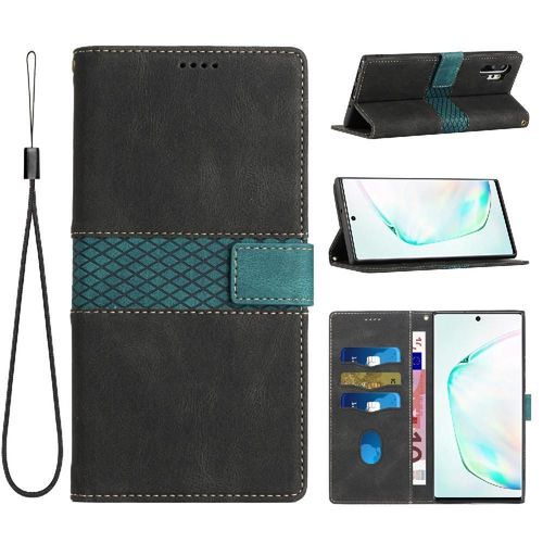 Portefeuille Étui Pour Samsung Galaxy Note10 Pro Béquille Sangle De Poignet Résistant Aux Rayures Fente Pour Carte Fermeture Magnétique - Noir