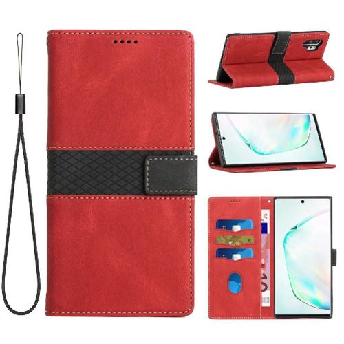 Portefeuille Étui Pour Samsung Galaxy Note10 Pro Béquille Sangle De Poignet Résistant Aux Rayures Fente Pour Carte Fermeture Magnétique - Rouge