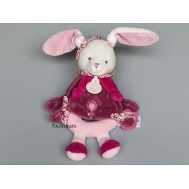 Doudou lapin hochet blanc rose violet cerise Doudou et Compagnie