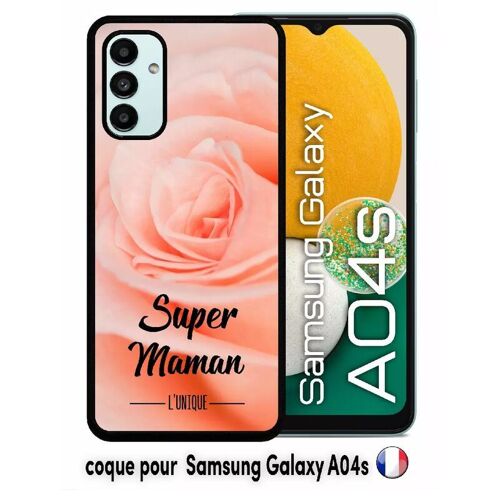 Coque Samsung Galaxy A04s - Super Maman L Unique Fond Fleur Rose - Silicone - Noir