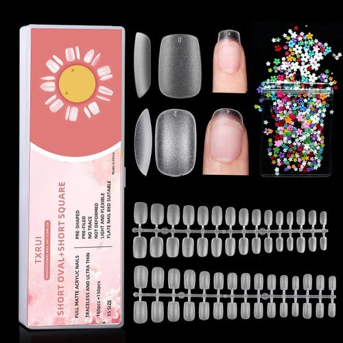 Kal-300pcs Faux Ongles, Pointe D'ongle Pour Nail Art Et Home Nail Art Studio, Short Oval/Short Square Nails Tips (150 Carrés Court /150 Ovale Court/Décorations, 15tailles) 