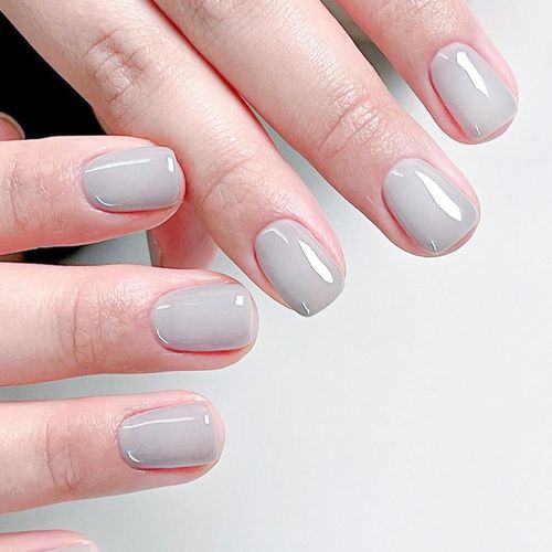 Kal-24pcs Français Faux Ongles Court Press On Nails Couleur Pure Ballerine Acrylique Couverture Complète Ongles À Coller Naturel Artificiels Faux Ongles Pour Femme Fille Diy Manucure (Gris Clair) 