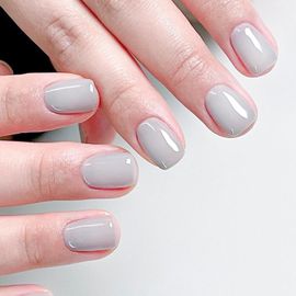 Kal-24pcs Français Faux Ongles Court Press On Nails Couleur Pure Ballerine Acrylique Couverture Complète Ongles À Coller Naturel Artificiels Faux Ongles Pour Femme Fille Diy Manucure (Gris Clair) 