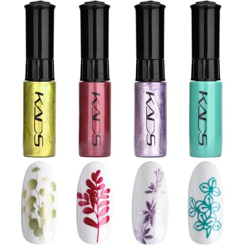 Kal-Set De Vernis À Ongles 4 Couleurs Estampage Polonais Métallique Brillant Briller Coloré Vernis Stamping Usage Double Peinture Détaillée Nail Art Diy Manucure Dessin De Conception Outil