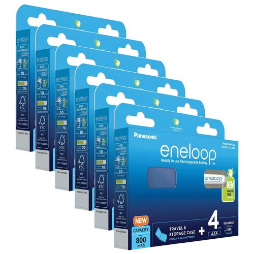 Panasonic Lot de 6 Eneloops 4 Piles Rechargeables Ni-MH Micro AAA 800mAh + Boite de rangement