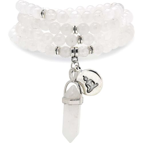 Kalanka-Bracelet Mala 108 Perles Naturelles Collier De Pleine Conscience Avec Breloque Bouddha Yoga Zen Et Pendentif Prisme Hexagonal En Quartz Reiki