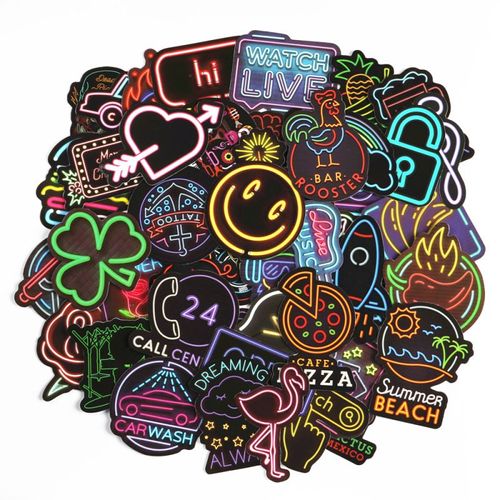 Autocollants En Lumière Néon Pour Enfant, Jouets Sous Forme D'Animaux Mignons Et De Dessin Animé, Accessoire Pour Téléphone Portable, Ordinateur, Valise, Guitare Et Frigo, 50 Pièces