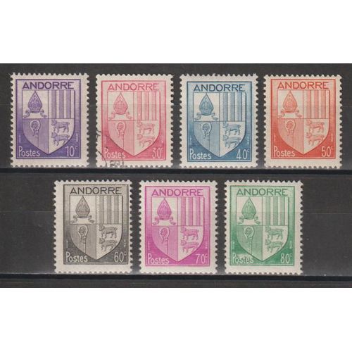 Andorre Français, 1944-1946, Armoiries Des Vallées, N°93 À 99, Neufs Et Oblitérés.