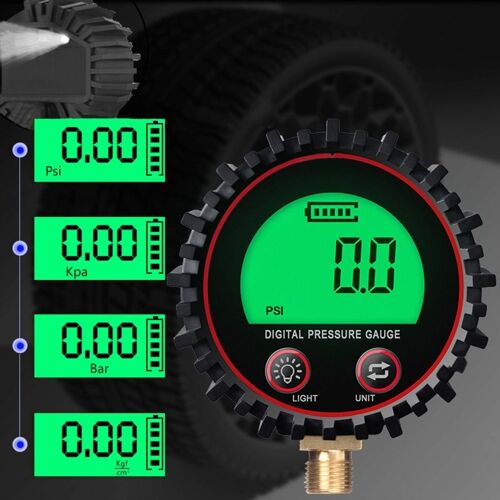 Manomètre Numérique Portable Pour Pneus Q39f, 255psi, Avec Tuyau En Caoutchouc Et Coupleur À Connexion Rapide, Kpa Kgf/Cm2