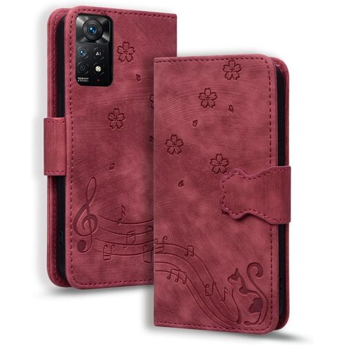 KAL-Coque Pour Xiaomi Redmi Note 10 Pro/Note 10 Pro Max Housse Etui Portefeuille Premium Cuir Pu Flip Case Magnétique Protection Support Fonction Cover Redmi Note 10 Pro Max,Rouge Chat