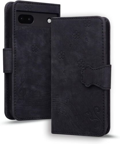 KAL-Coque Pour Google Pixel 6A Etui Protection Housse Premium En Cuir Pu Flip Cover Case Magnétique Portefeuille Support Fonction Cover Pour Google Pixel 6A, Noir Chat