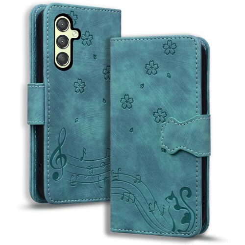 KAL-Coque Pour Samsung Galaxy S21 Fe 5G Etui Protection Housse Premium En Cuir Pu Flip Cover Galaxy S21 Fe Magnétique Portefeuille Cover Pour Samsung Galaxy S21 Fe 5G, Vert Chat