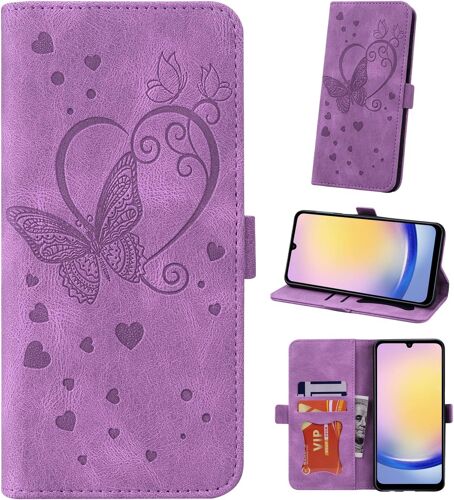 KAL-Coque Pour Samsung Galaxy A25 5G 6.5"" Etui, Couverture De Feuillette Mobile Housse En Cuir Pu Butterfly Avec Bracelet Pour Samsung Galaxy A25 5G, Violet