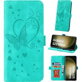 Kal-Coque Pour Samsung Galaxy S23 Ultra 5g 6.8 Pouces Housse Cuir Portefeuille Housse Pour Galaxy S23 Ultra Étui 360 Antichoc Case Flip Wallet Cuir Pliable Pour Galaxy S23 Ultra Housse Étui - Vert