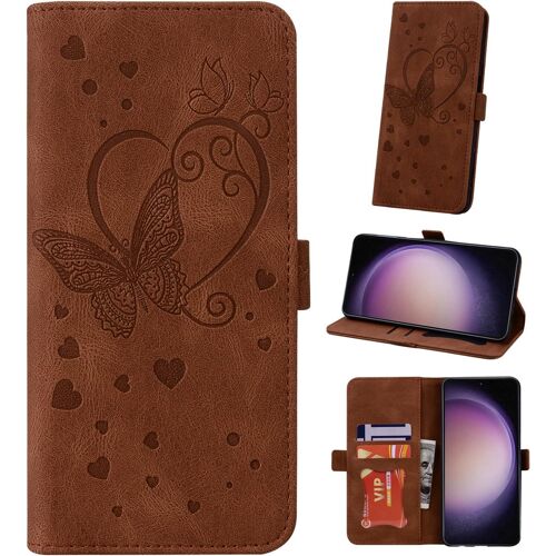 KAL-Coque Pour Samsung Galaxy S23 Fe 5G 6.4"" Etui, Couverture De Feuillette Mobile Housse En Cuir Pu Butterfly Avec Bracelet Pour Galaxy S23 Fe Sm-A155F / A156B, Brun
