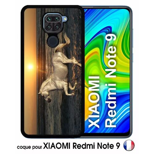 Coque pour xiaomi redmi note 9 - cheval blanc couché de soleil sur la plage - silicone - noir