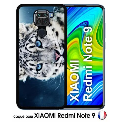 Coque pour xiaomi redmi note 9 - tigre blanc yeux bleus - silicone - noir