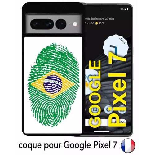 Coque pour google pixel 7 - empreinte digitale drapeau bresil brazil - silicone - noir