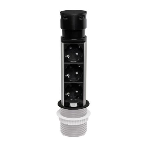 Bloc multiprise encastrable - PLASTROL - 3 prises SCHUKO - 2 prises USB-A - Noir - Intérieur