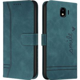 Kal-Cqkob Coque Pour Samsung Galaxy J4 2018 Housse Etui Portefeuille Cuir Multifonction Fermeture Magnétique À Clapet Anti-Vert Armée