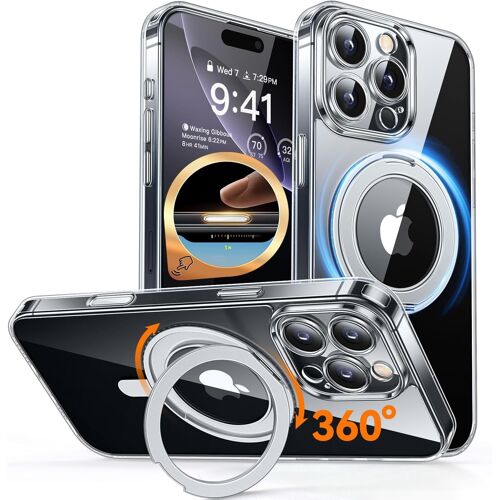 JGD-Coque Magnétique pour iPhone 16 Pro Max(6,9"") avec Support Pivotant à 360 [Bouton Camera Control], [Protection Complète de l'appareil Photo] Housse Fond Mat Translucide,Transparent