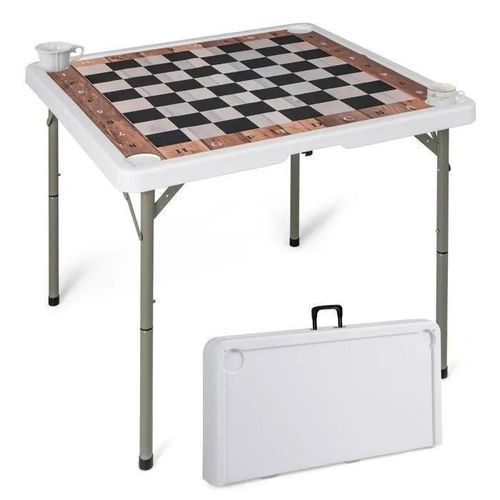 Jeu D'échecs Portable 90x90cm Costway-Tapis Amovible-4 Porte-Gobelets-En Plastique-Poignée De Transport-Fête,Pique-Nique,Camping