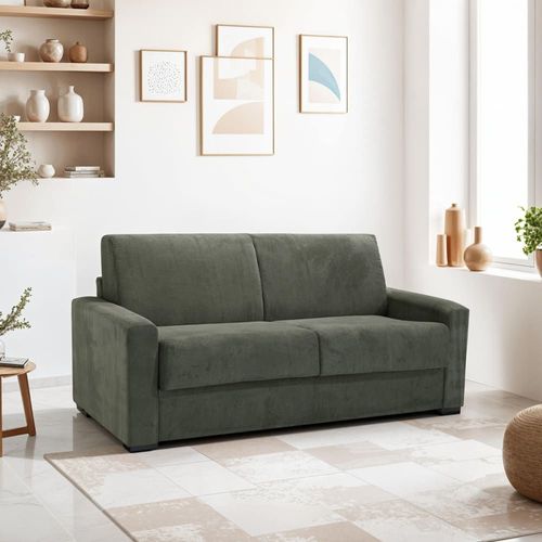 Canapé Convertible 3 Places Ouverture Express Velours Fines Côtes Vert