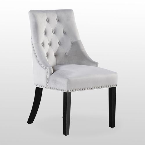 Windsor - Chaise Capitonnée En Velours Gris - Style Classique & Design - Pieds En Bois - Salle À Manger, Salon Ou Coiffeuse