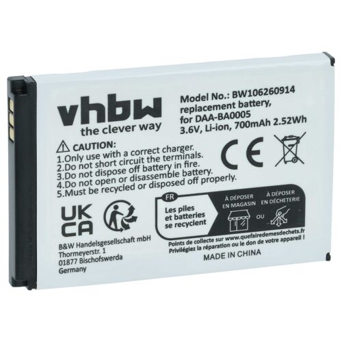 vhbw Batterie remplacement pour Creative 70PD000000039 | DAA-BA0005, CZMAB01, BA20603R69900 pour lecteur de musique MP3 (700mAh, 3,7V, Li-polymère)