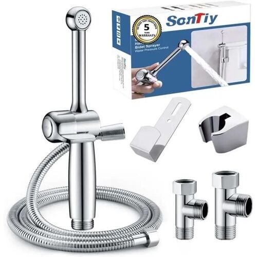 Douchette WC - SonTiy - Laiton - Flexible Acier Inoxydable - Adaptateurs G1/2 et G3/8 - Chromé