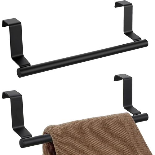 TZF-Lot de 2 porte-serviettes en métal pour salle de bain, cuisine, lavabo (noir)