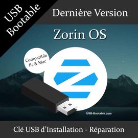 Clé USB Bootable Zorin OS + Guide PDF d'utilisation - Installation/Réparation/Mise à niveau - Compatible PC et Mac - Dernière version officielle - USB 2.0 / 3.0