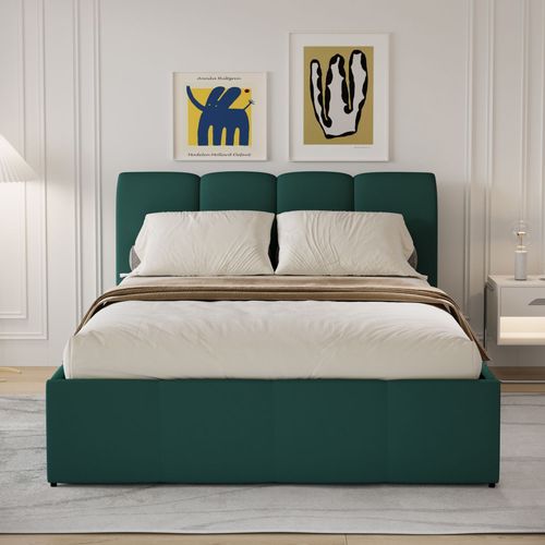 Lit Nuage Coffre 140x190cm Velours Vert Baltimore