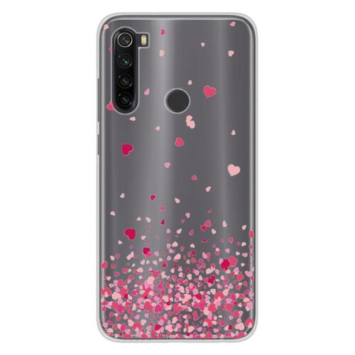 Coque En Silicone - Compatible Xiaomi Redmi Note 8 - Design Confettis De Coeurs Rose