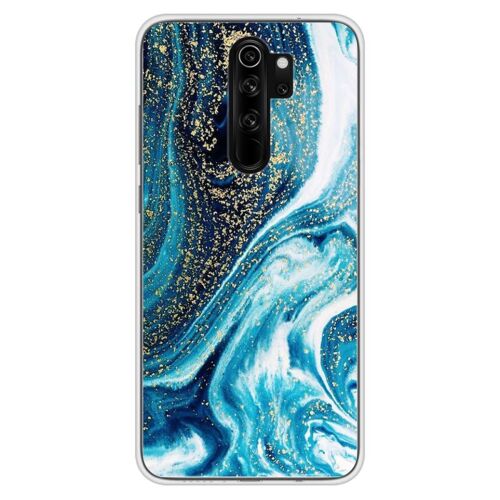 Coque En Silicone - Compatible Xiaomi Redmi Note 8 Pro - Design Marbre Bleu Paillete