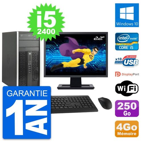 PC Tour HP Pro 6200 CMT Ecran 22" i5-2400 RAM 4Go Disque 250Go Windows 10 Wifi