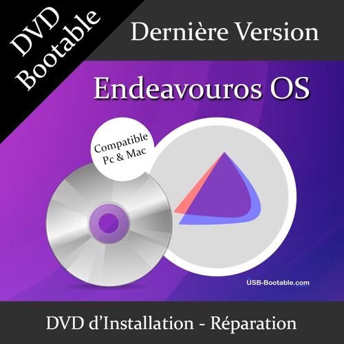 DVD Bootable Endeavouros OS + Guide PDF d'utilisation - Installation/Réparation/Mise à niveau - Compatible PC et Mac - Dernière version officielle