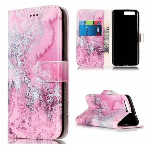Flip Étui Pour Huawei P10 Portefeuille En Cuir Pu Magnétique Titulaire De Fentes Pour Cartes Motif De Marbre Protection Complète - Rouge